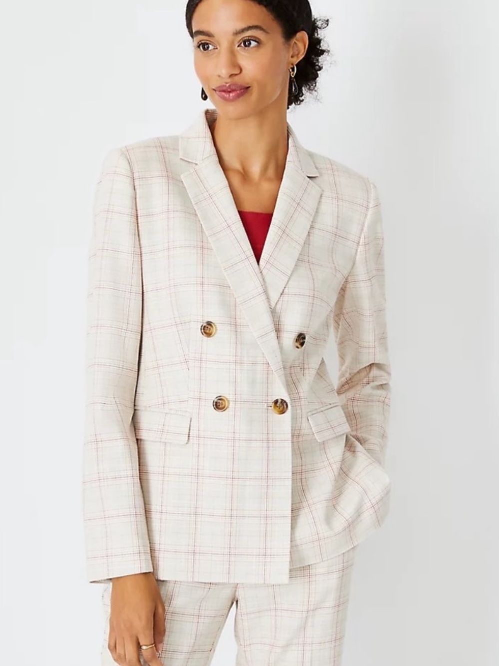 Ann Taylor The Tailored Double-Breasted Blazer in Plaid NWT